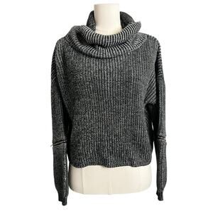 Rumor Boutique Sweater Womens Small Black Cowl Neck Chunky Knit Zipper Sleeve